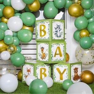 Sage Green Baby Shower Decorations, 4Pcs Neutral Baby Shower Boxes with 92pcs